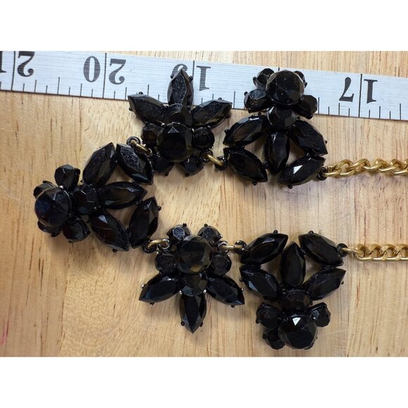 J. Crew Black Floral Statement Necklace Gold Chain Adjustable Length Modern - Picture 5 of 7